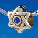 B1326 tlf - Star of David with Blue Swarovski Crystal - Gold Plated Large Hole Bead