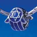 B1327 tlf - Blue Hamsa Hand - Im. Rhodium Plated Large Hole Bead