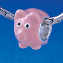 B1332 tlf - Enamel Pink Pig - Silver Plated Large Hole Bead