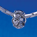 B1340 tlf - Mini Beaded Hearts Spacer - Im. Rhodium Plated Large Hole Bead