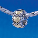 B1342 tlf - Mini Two Tone Beaded Hearts Spacer - Im. Rhodium and Gold Plated Large Hole Bead