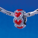 B1343 tlf - Mini Beaded Red Hearts Spacer - Im. Rhodium Plated Large Hole Bead