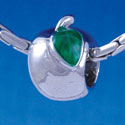 B1350 tlf - Silver Apple with Green Leaf - Im. Rhodium Plated Large Hole Bead