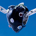 B1352 tlf - Black Enamel Strawberry with Multi-Colored Swarovski Crystal - Im. Rhodium Plated Large Hole Bead