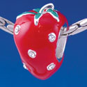 B1354 tlf - Red Enamel Strawberry with Swarovski Crystal - Im. Rhodium Plated Large Hole Bead