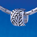 B1357 tlf - Antiqued Wrapped Leaf - Im. Rhodium Plated Large Hole Bead