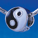 B1360 tlf - Enamel Yin Yang - Im. Rhodium Plated Large Hole Bead