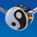 B1361 tlf - Enamel Yin Yang - Gold Plated Large Hole Bead