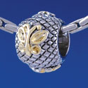 B1373 tlf - Gold Butterfly on Silver Hatched Background - Im. Rhodium & Gold Plated Large Hole Bead