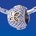 B1374 tlf - Gold Flower on Silver Hatched Background - Im. Rhodium & Gold Plated Large Hole Bead