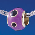 B1380 tlf - Wide Black Dots on Purple - Gold Plated Large Hole Bead