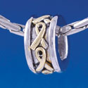 B1391 tlf - Gold Awareness Ribbon on Silver - Im. Rhodium & Gold Plated Large Hole Bead