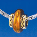 B1408 tlf - Large Spacer - Translucent Brown Center - Gold Plated Large Hole Bead