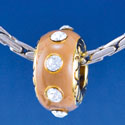 B1413 tlf - Large Spacer - Tan with Swarovski Crystals - Gold Plated Large Hole Bead