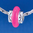 B1414 tlf - Large Spacer - Hot Pink Center - Silver Plated Large Hole Bead
