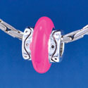 B1414 tlf - Large Spacer - Hot Pink Center - Silver Plated Large Hole Bead