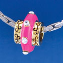 B1415-GOLD tlf - Large Spacer - Hot Pink Center with Clear Swarovski Crystals - Gold Plated Large Hole Bead