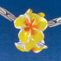 B1456 tlf - Hot Yellow & Orange Plumerias - Silver Plated Large Hole Beads