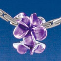 B1457 tlf - Purple Plumerias - Silver Plated Large Hole Beads