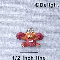 7019 - Cheerleader Bear - Maroon  - Resin Charm