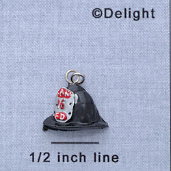 7127 - Fireman Helmet - Black  - Resin Charm