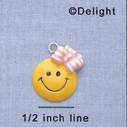 7382 - Smiley Face - Pink Hairbow  - Resin Charm