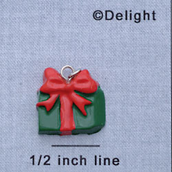7424 - Presnet - Green Red Bow  - Resin Charm