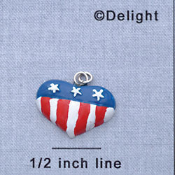 7458 tlf - Heart - Usa 3 Stars  - Resin Charm