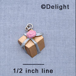 7671 - Present - Gold Pink Rose - Resin Charm