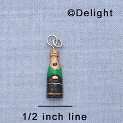 7687 - Champagne Bottle - Green  - Resin Charm