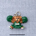 7020 - Cheerleader Bear - Green  - Resin Charm