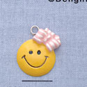 7382 - Smiley Face - Pink Hairbow  - Resin Charm