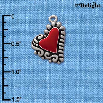 C1029* - Heart - Red Fancy - Silver Charm (Left or Right)