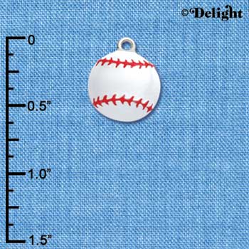 C1067 - White Enamel Baseball Charm with Red Stitching - Silver Charm