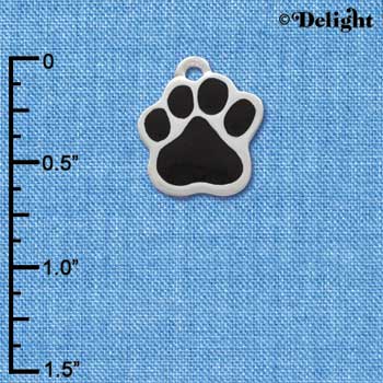 C1085 - Large Black Paw - Silver Charm