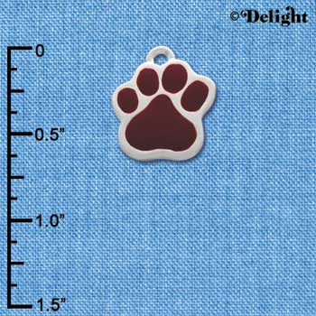 C1089 - Large Maroon Paw - Silver Charm