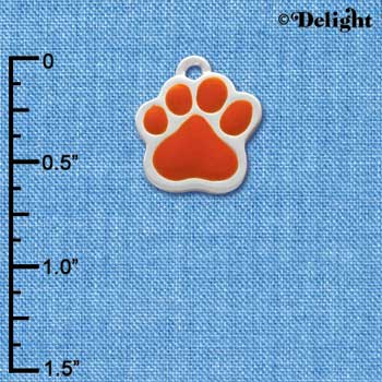 C1090 - Large Orange Paw - Silver Charm