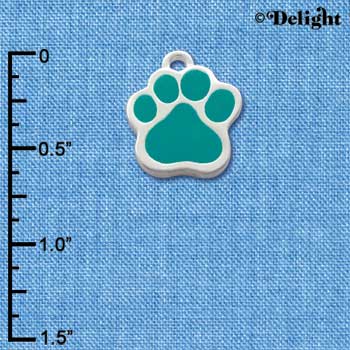 C1094 - Large Teal Paw - Silver Charm
