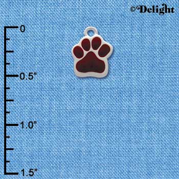 C1141 - Small Maroon Paw - Silver Charm