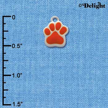 C1142 - Small Orange Paw - Silver Charm