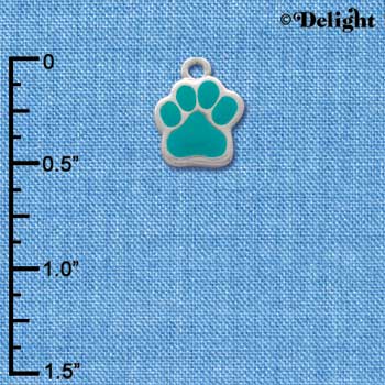 C1146 - Small Teal Paw - Silver Charm