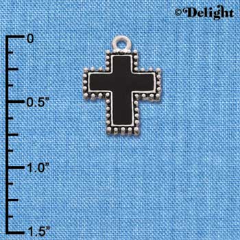 C1196 - Black Cross with Beaded Border - Silver Charm