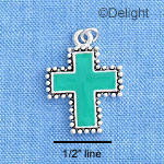 C1198 - Teal Cross with Beaded Border - Silver Charm