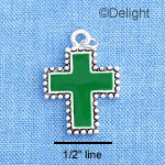 C1201 - Green Cross with Beaded Border - Silver Charm