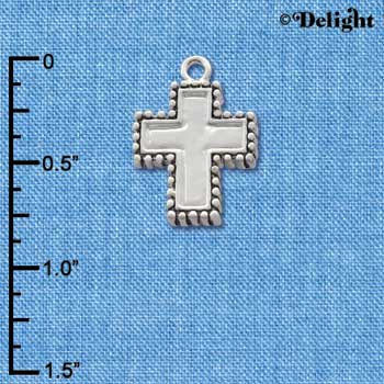 C1202 - Silver Cross with Beaded Border - Silver Charm