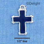 C1206 - Navy Blue Enamel Cross with Simple Border - Silver Charm