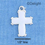 C1207 - White Enamel Cross with Simple Border - Silver Charm