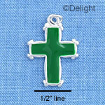 C1208 - Green Enamel Cross with Simple Border - Silver Charm