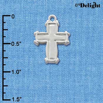 C1209 - Plain Silver Cross with Simple Border - Silver Charm