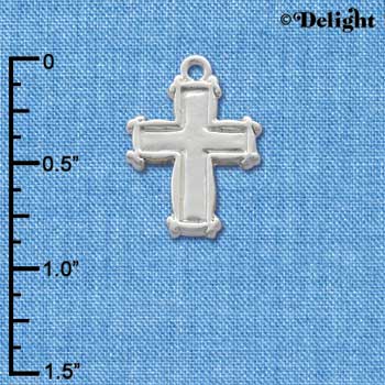 C1209 - Plain Silver Cross with Simple Border - Silver Charm